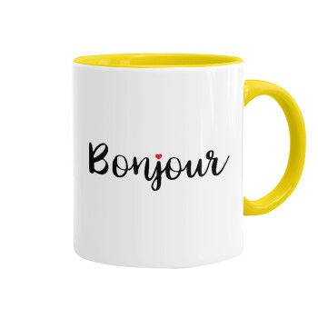 Bonjour, Κούπα χρωματιστή κίτρινη, κεραμική, 330ml