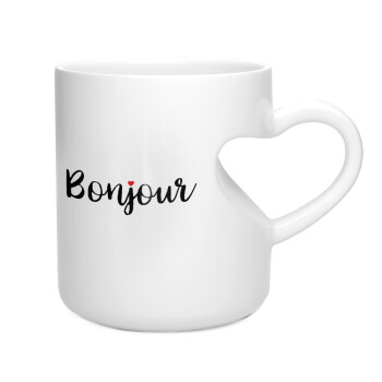 Bonjour, Κούπα καρδιά λευκή, κεραμική, 330ml