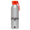 Aluminum Sports Bottle 650ml – Silver with Red Cap and Silicone Strap