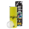 Neon Yellow Travel Tumbler, with metal straw (Stainless steel 304 Food grade, BPA free, 600ml)