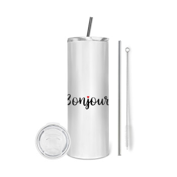 Bonjour, Eco friendly stainless steel tumbler 600ml, with metal straw & cleaning brush