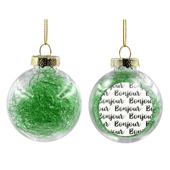 Bonjour, Χριστουγεννιάτικη μπάλα δένδρου διάφανη με πράσινο γέμισμα 8cm