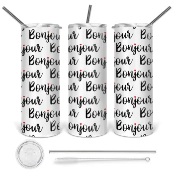 Bonjour, Tumbler ποτήρι θερμό από ανοξείδωτο ατσάλι 600ml, με μεταλλικό καλαμάκι & βούρτσα καθαρισμού