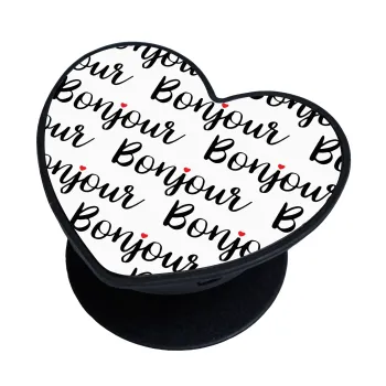Bonjour, Phone Holders Stand  καρδιά Μαύρο Βάση Στήριξης Κινητού στο Χέρι