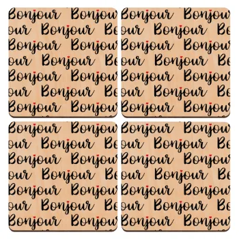 Bonjour, ΣΕΤ x4 Σουβέρ ξύλινα τετράγωνα plywood (9cm)