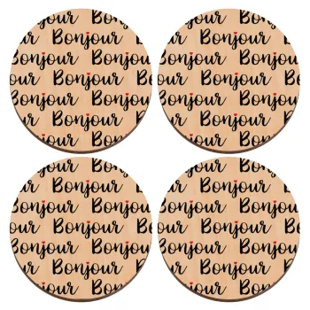 Bonjour, ΣΕΤ x4 Σουβέρ ξύλινα στρογγυλά plywood (9cm)