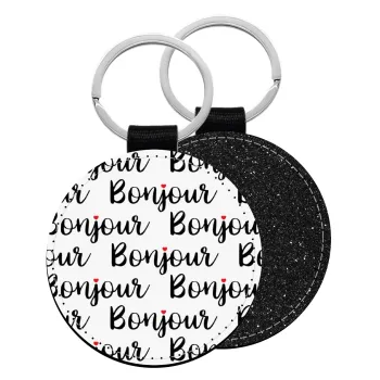 Bonjour, Μπρελόκ Δερματίνη, στρογγυλό ΜΑΥΡΟ (5cm)