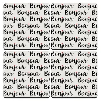 Bonjour, ΣΕΤ 4 Σουβέρ ξύλινα τετράγωνα (9cm)