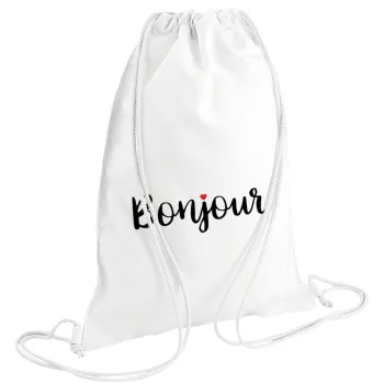 Bonjour, Τσάντα πλάτης πουγκί GYMBAG λευκή (28x40cm)