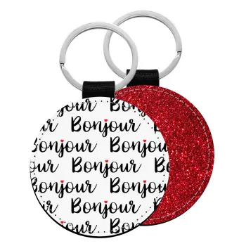 Bonjour, Μπρελόκ Δερματίνη, στρογγυλό ΚΟΚΚΙΝΟ (5cm)