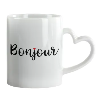Bonjour, Mug heart handle, ceramic, 330ml