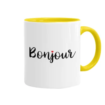 Bonjour, Mug colored yellow, ceramic, 330ml