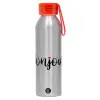 Aluminum Sports Bottle 650ml – Silver with Red Cap and Silicone Strap