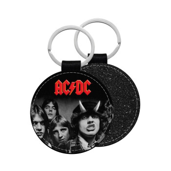 AC/DC angus, Μπρελόκ Δερματίνη, στρογγυλό ΜΑΥΡΟ (5cm)
