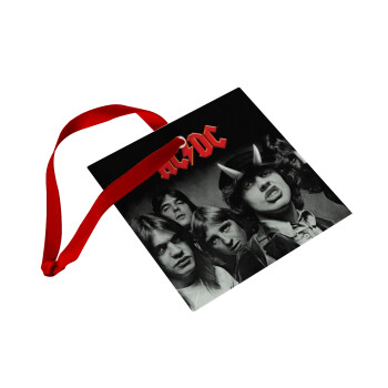 AC/DC angus, Χριστουγεννιάτικο στολίδι γυάλινο τετράγωνο 9x9cm