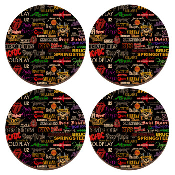 Rock Bands, ΣΕΤ x4 Σουβέρ ξύλινα στρογγυλά plywood (9cm)