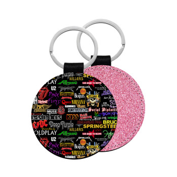 Rock Bands, Μπρελόκ Δερματίνη, στρογγυλό ΡΟΖ (5cm)