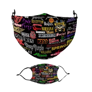 Rock Bands, Μάσκα υφασμάτινη Ενηλίκων πολλαπλών στρώσεων με υποδοχή φίλτρου