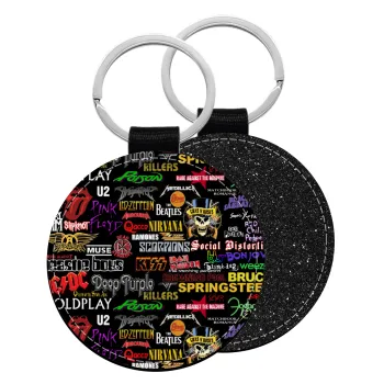 Rock Bands, Μπρελόκ Δερματίνη, στρογγυλό ΜΑΥΡΟ (5cm)