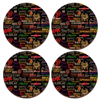 Rock Bands, ΣΕΤ x4 Σουβέρ ξύλινα στρογγυλά plywood (9cm)