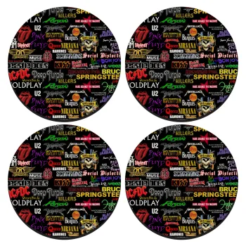 Rock Bands, SET of 4 round wooden coasters (9cm)