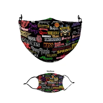 Rock Bands, Μάσκα υφασμάτινη παιδική πολλαπλών στρώσεων με υποδοχή φίλτρου