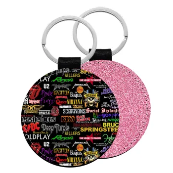 Rock Bands, Μπρελόκ Δερματίνη, στρογγυλό ΡΟΖ (5cm)