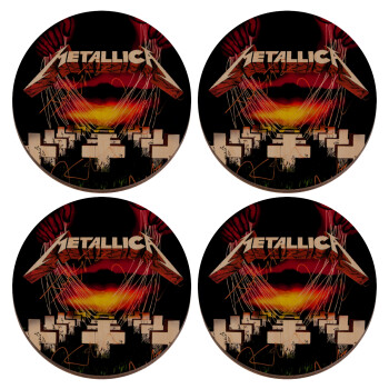 Metallica  master of puppets, ΣΕΤ x4 Σουβέρ ξύλινα στρογγυλά plywood (9cm)