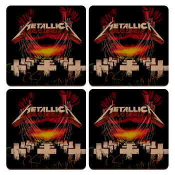 Metallica  master of puppets, ΣΕΤ x4 Σουβέρ ξύλινα τετράγωνα plywood (9cm)