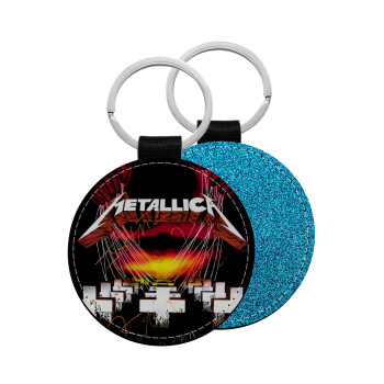 Metallica  master of puppets, Μπρελόκ Δερματίνη, στρογγυλό ΜΠΛΕ (5cm)