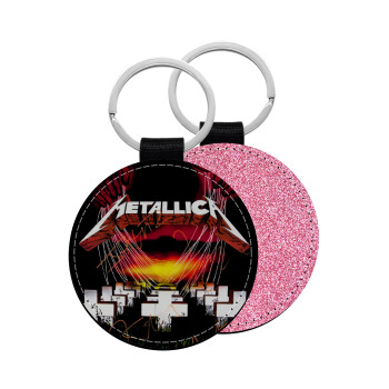 Metallica  master of puppets, Μπρελόκ Δερματίνη, στρογγυλό ΡΟΖ (5cm)