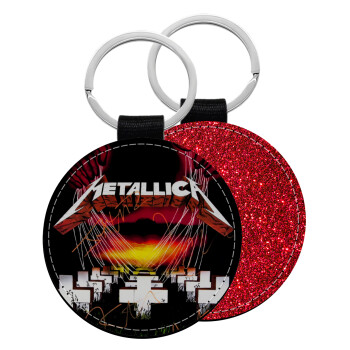 Metallica  master of puppets, Μπρελόκ Δερματίνη, στρογγυλό ΚΟΚΚΙΝΟ (5cm)