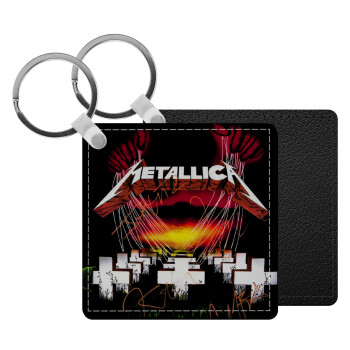 Metallica  master of puppets, Μπρελόκ Δερματίνη, τετράγωνο ΜΑΥΡΟ (5x5cm)