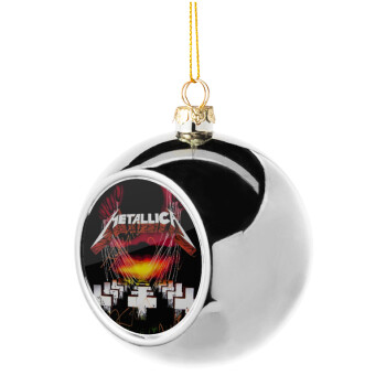 Metallica  master of puppets, Χριστουγεννιάτικη μπάλα δένδρου Ασημένια 8cm
