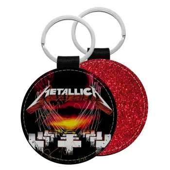 Metallica  master of puppets, Μπρελόκ Δερματίνη, στρογγυλό ΚΟΚΚΙΝΟ (5cm)