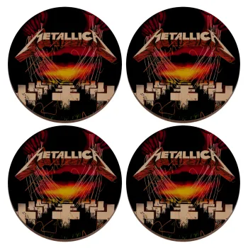 Metallica  master of puppets, ΣΕΤ x4 Σουβέρ ξύλινα στρογγυλά plywood (9cm)