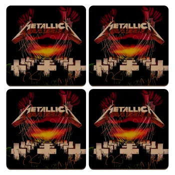 Metallica  master of puppets, ΣΕΤ x4 Σουβέρ ξύλινα τετράγωνα plywood (9cm)