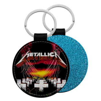 Metallica  master of puppets, Μπρελόκ Δερματίνη, στρογγυλό ΜΠΛΕ (5cm)