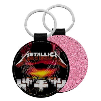 Metallica  master of puppets, Μπρελόκ Δερματίνη, στρογγυλό ΡΟΖ (5cm)