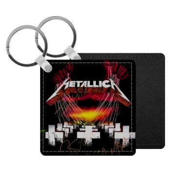 Metallica  master of puppets, Μπρελόκ Δερματίνη, τετράγωνο ΜΑΥΡΟ (5x5cm)