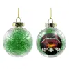 Transparent Christmas tree ball ornament with green filling 8cm