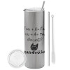 Tumbler stainless steel Silver 600ml, with metal straw & cleaning brush