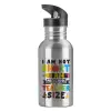 Water bottle Silver with straw, stainless steel 600ml