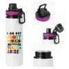Metallic water bottle with safety lid, 850ml aluminum