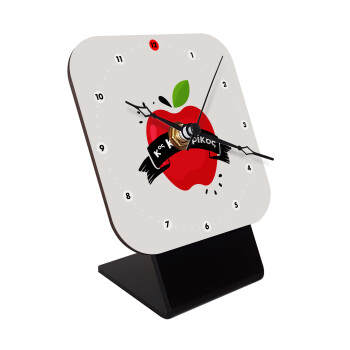 Αναμνηστικό Δώρο Δασκάλου Κόκκινο Μήλο, Επιτραπέζιο ρολόι ξύλινο με δείκτες (10cm)