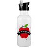 White water bottle with straw, stainless steel 600ml