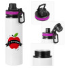 Metallic water bottle with safety lid, 850ml aluminum