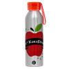 Aluminum Sports Bottle 650ml – Silver with Red Cap and Silicone Strap