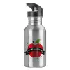 Water bottle Silver with straw, stainless steel 600ml