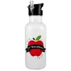 White water bottle with straw, stainless steel 600ml